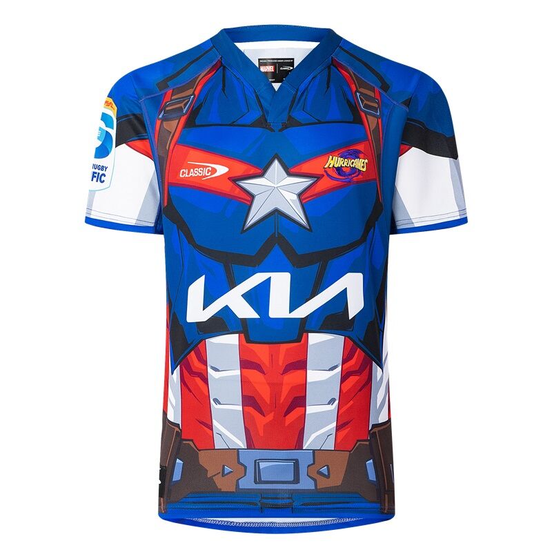 Wellington Hurricanes 2025 Marvel Super Rugby Captain America Jersey Sizes S-7XL!