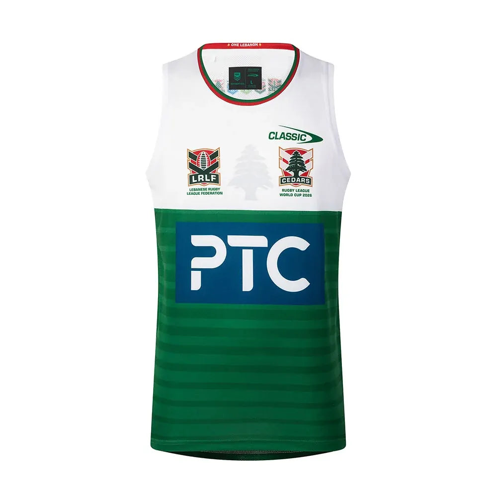 Lebanon Cedars Rugby League 2026 RLWC White Training Singlet Adult Sizes S-3XL!