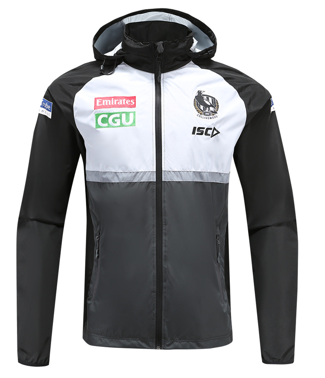 Collingwood Magpies AFL ISC Players Wet Weather Jacket Kids Sizes 6-12! T0