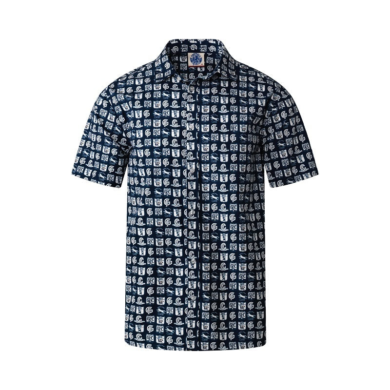 Geelong Cats AFL Logo Hawaiian Button-Up Shirt Sizes S-3XL! S21