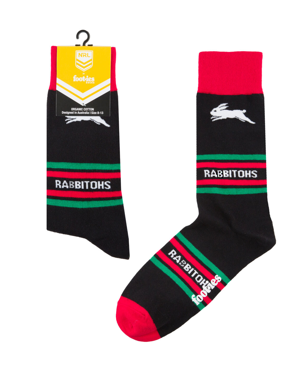 South Syd Rabbitohs NRL Cotton Striped Socks Adults Sizes M/L!