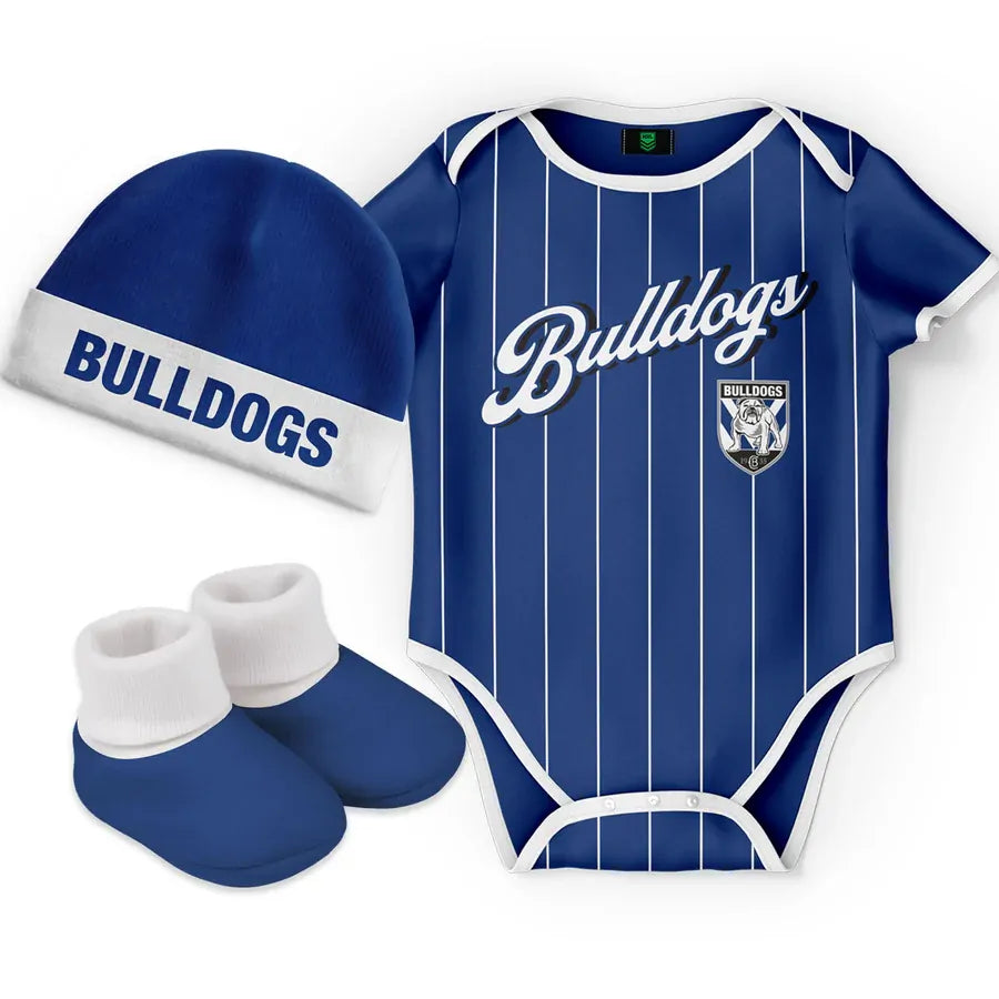 Canterbury Bankstown Bulldogs NRL 3 Pc 'Lullaby' Baby Infant Gift Set With Bodysuit Sizes 000-1!