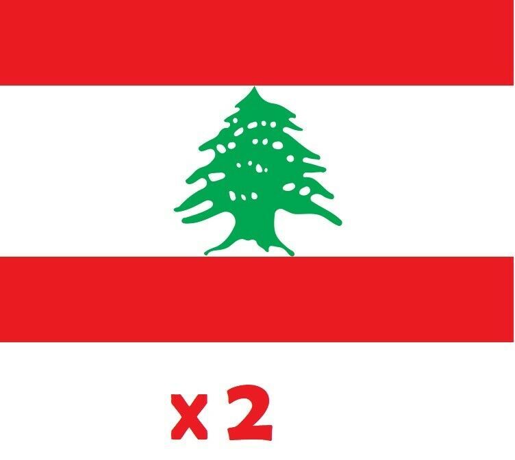2 x Lebanon National Car Flag Cedars RLWC Polyester Flag 30cm x 45cm with Pole!