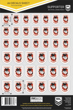 St George Dragons Official NRL A4 Gang Team Logo Decal Sheets!
