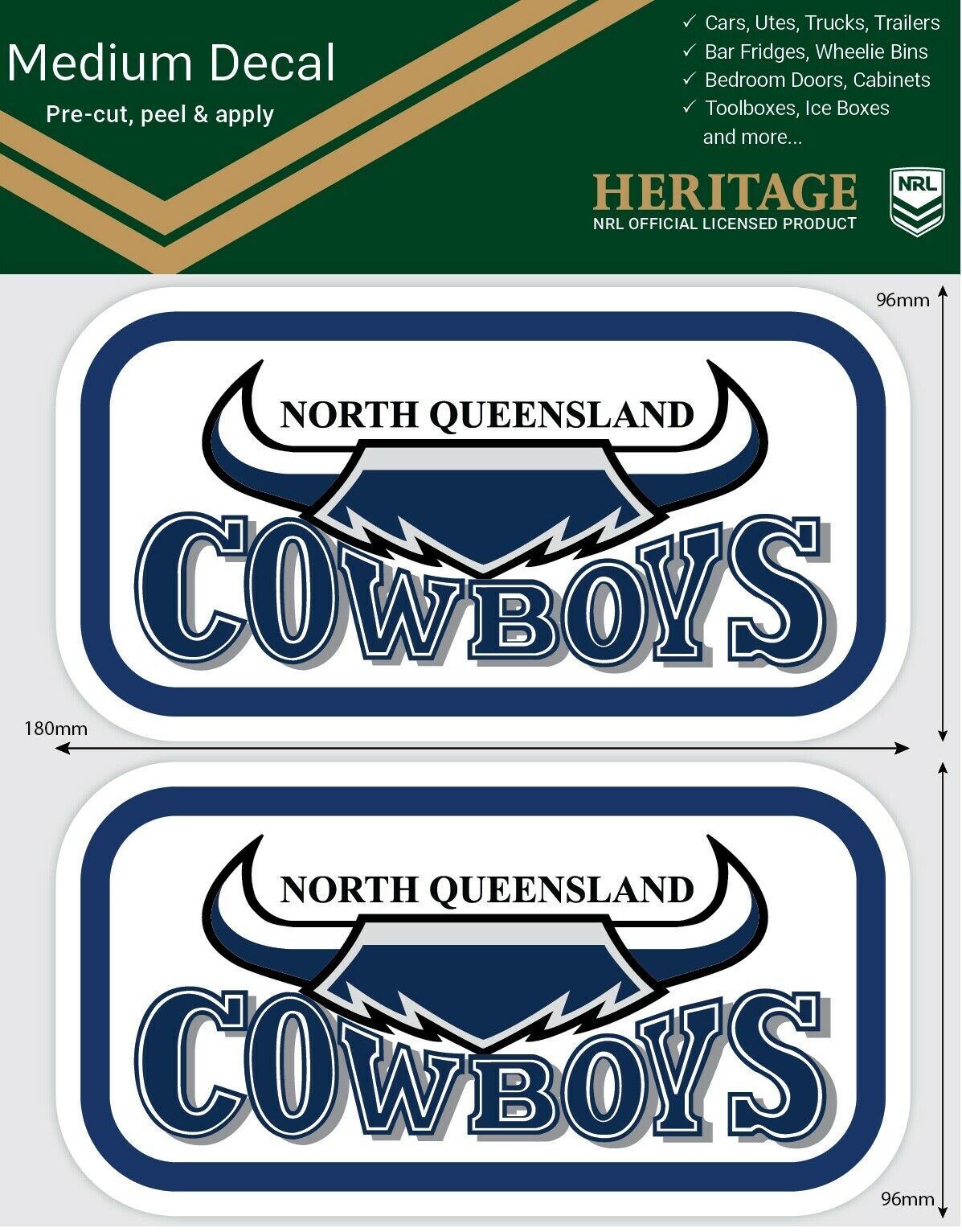 North Queensland Cowboys Heritage NRL iTag UV Car Medium Decal Sticker