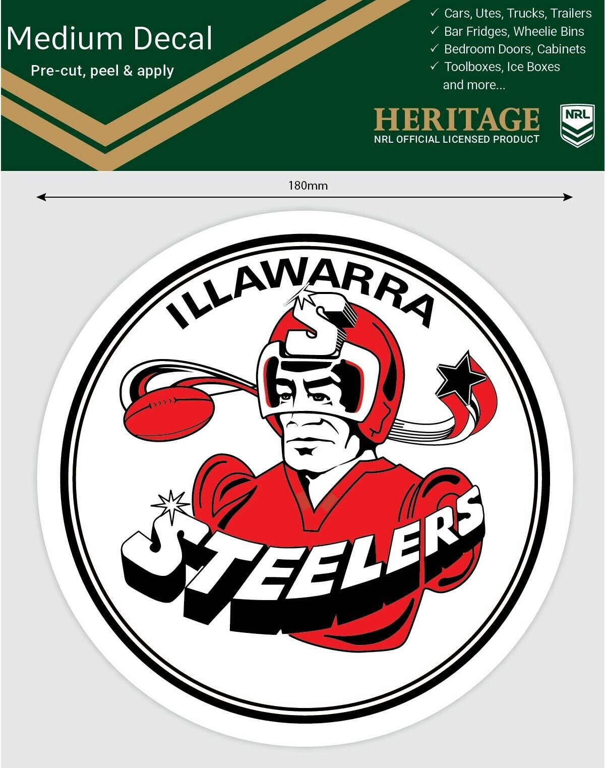 Illawarra Steelers Heritage NRL iTag UV Car Medium Decal Sticker
