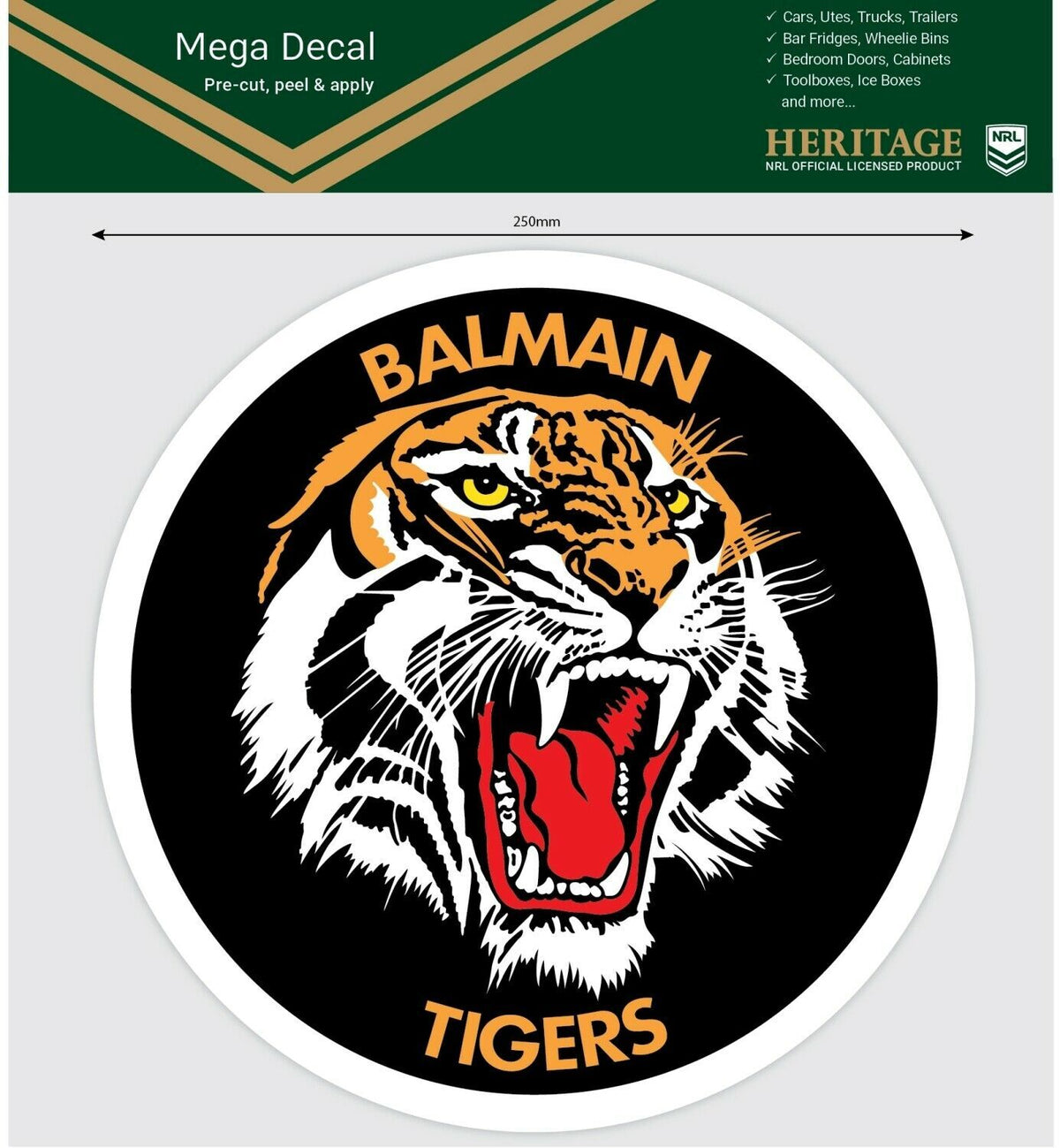 Balmain Tigers Heritage NRL iTag UV Car Mega Large Decal Sticker