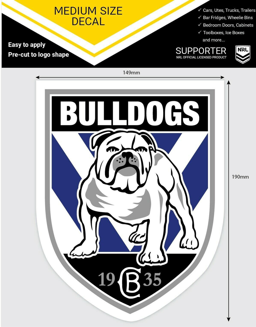 Canterbury Bulldogs Official NRL iTag UV Car Medium Decal Sticker