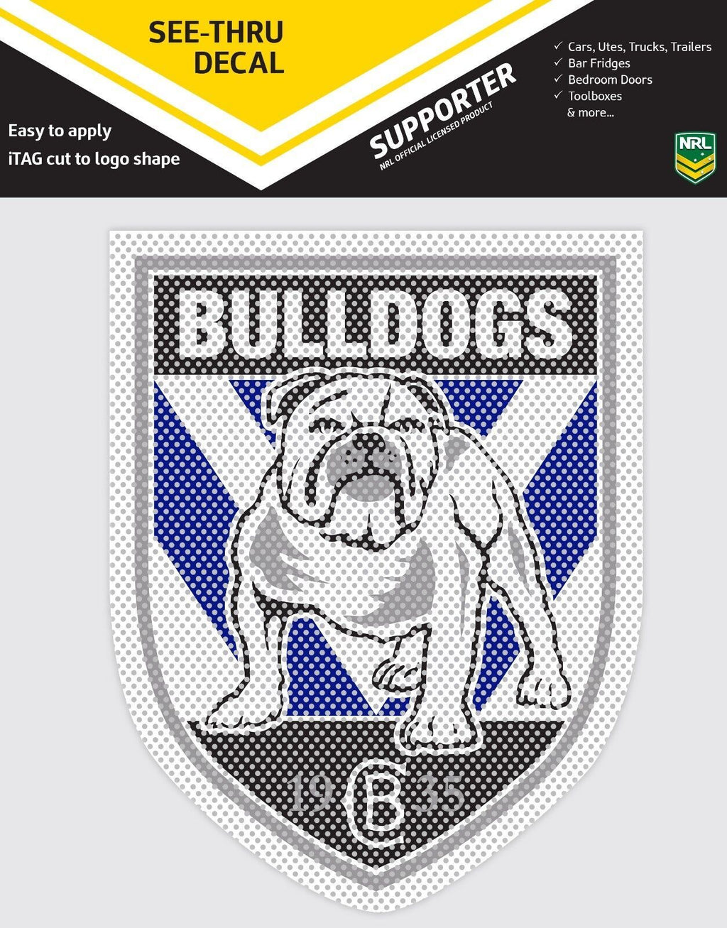 Official Canterbury Bulldogs NRL iTag UV Car See Thru Logo Window Decal Sticker