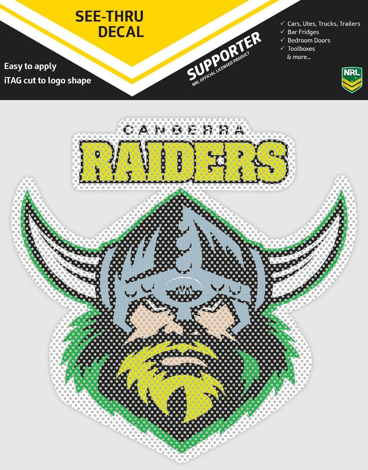 Official Canberra Raiders NRL iTag UV Car See Thru Logo Window Decal Sticker