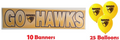 Hawthorn Hawks AFL Grand Party Pack 10 Balloons & 5 Go Hawks Birthday Banners!