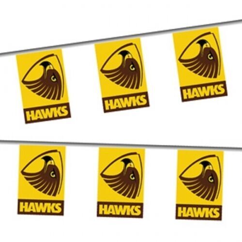 Hawthorn Hawks AFL Bunting Flags 5M & 25 Helium Balloons Birthday Party Pack