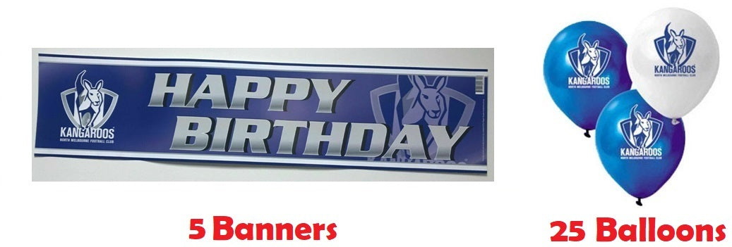 North Melbourne Kangaroos AFL Party Pack 25 Balloons & 5 Happy Birthday Banners!