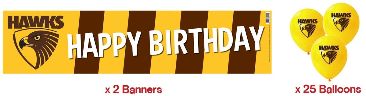 Hawthorn Hawks AFL Party Pack 25 Balloons & 2 Happy Birthday Banners