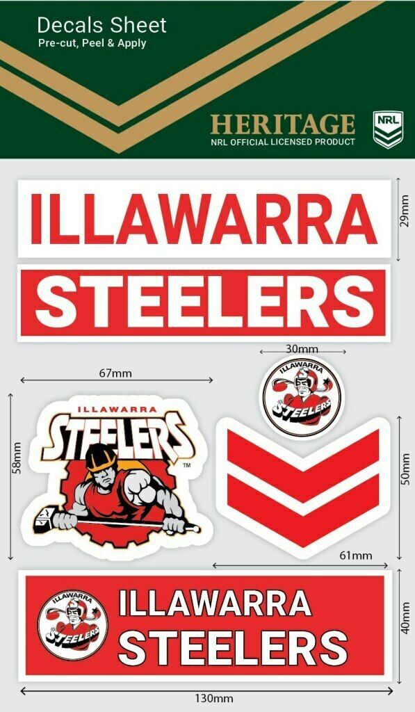 Illawarra Steelers Heritage NRL Sticker Decal Sheet Stickers Wordmark