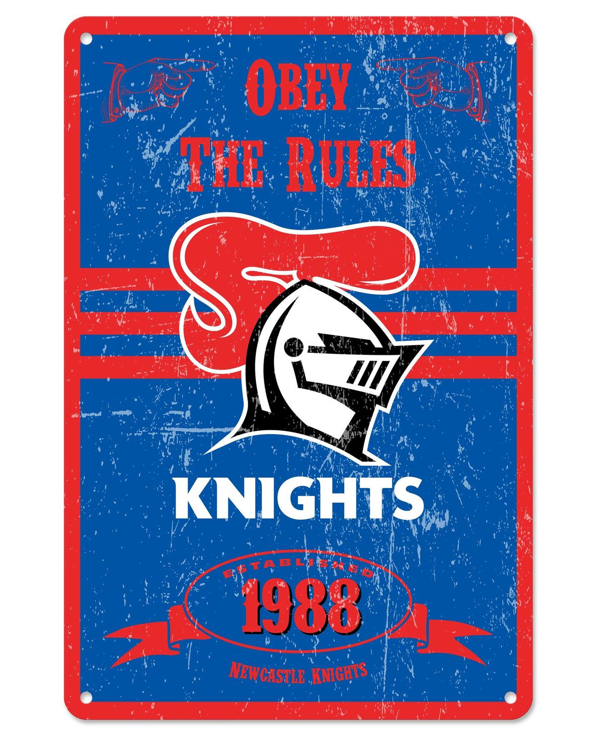 Newcastle Knights NRL Obey The Rules Retro Metal Tin Sign Decoration