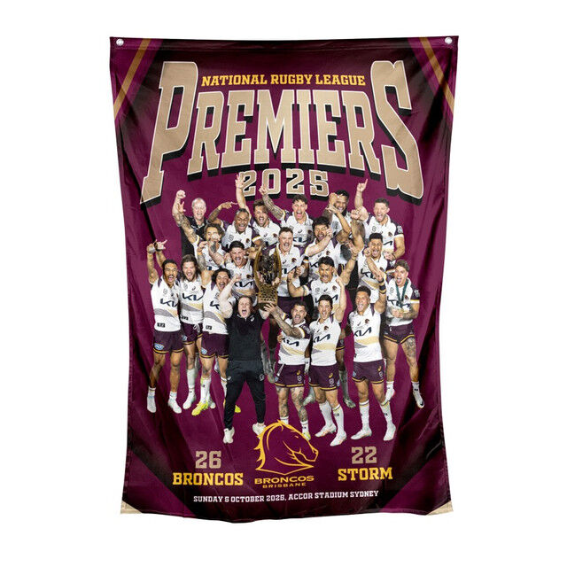 Brisbane Broncos NRL 2025 Premiers Celebration Photo Wall Flag P2! In Stock!