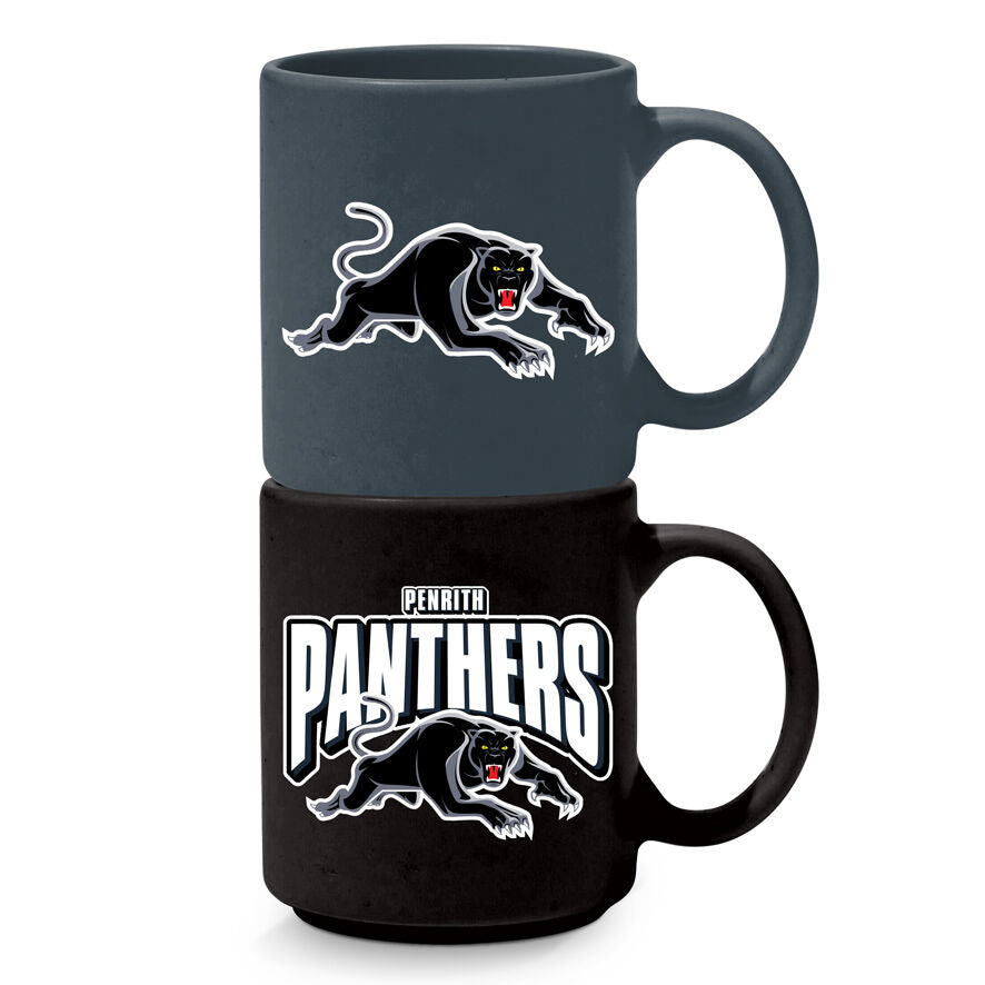 Penrith Panthers NRL Set of 2 Stackable Ceramic Coffee Mugs Cups!