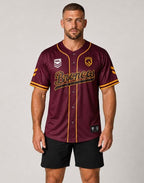 Brisbane Broncos NRL 'Homer' Baseball Jersey Slugger T Shirt Sizes 8-14!
