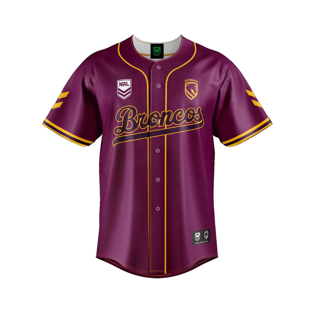 Brisbane Broncos NRL 'Homer' Baseball Jersey Slugger T Shirt Sizes 8-14!