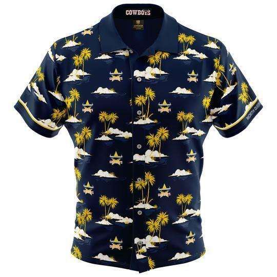 NQ Cowboys NRL 2019 Hawaiian Button Up Polo T Shirt Sizes S-5XL & Kids 6-14!