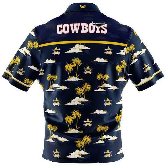 NQ Cowboys NRL 2019 Hawaiian Button Up Polo T Shirt Sizes S-5XL & Kids 6-14!