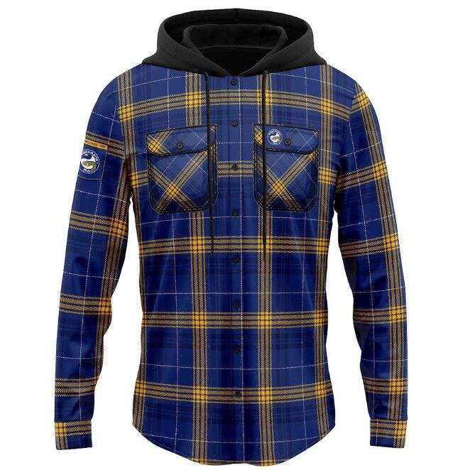 Parramatta Eels NRL Hooded Flannel Shirt Button Up T Shirt Sizes S-5XL!