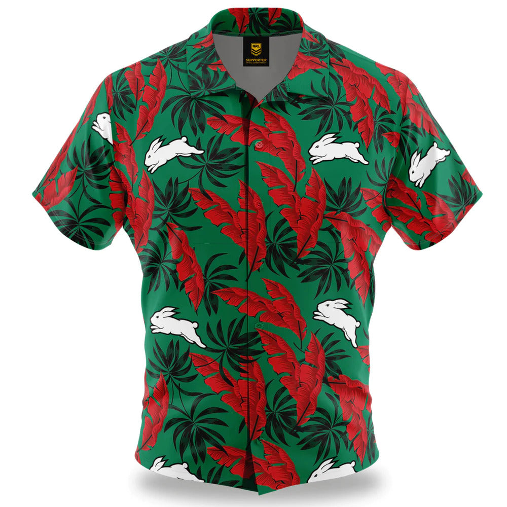 South Sydney Rabbitohs NRL Paradise Hawaiian Polo Shirt Sizes S-5XL!