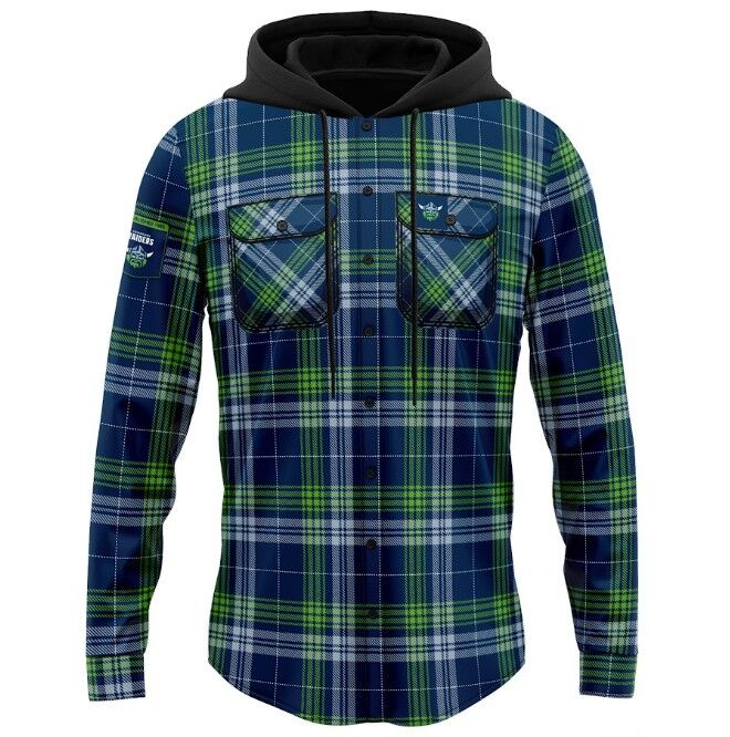 Canberra Raiders NRL Hooded Flannel Shirt Button Up T Shirt Sizes S-5XL!