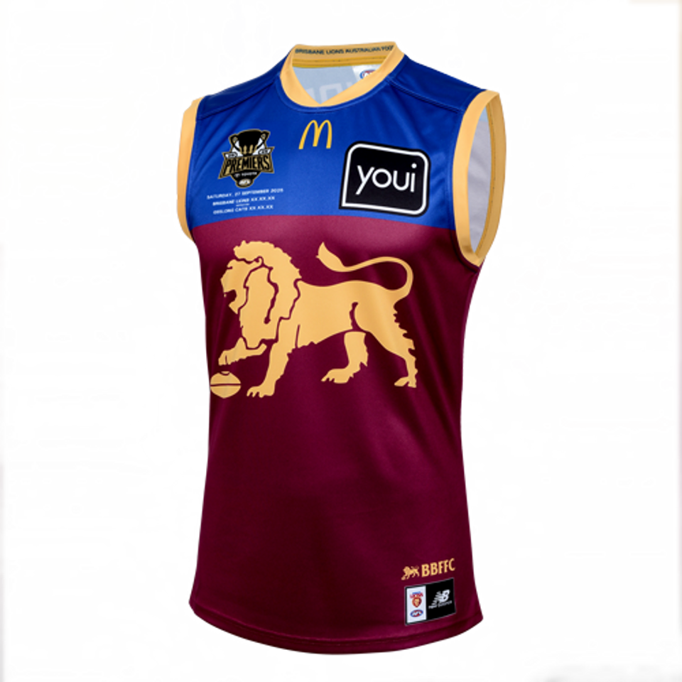 Brisbane Lions AFL 2025 Premiers Guernsey Sizes S-4XL! In Stock!