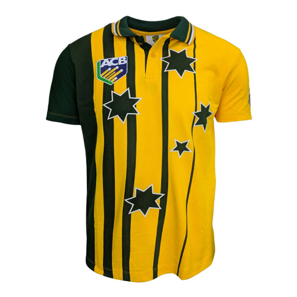 Cricket Australia Green & Gold Retro Knitted Polo Jersey Shirt Sizes S-5XL!