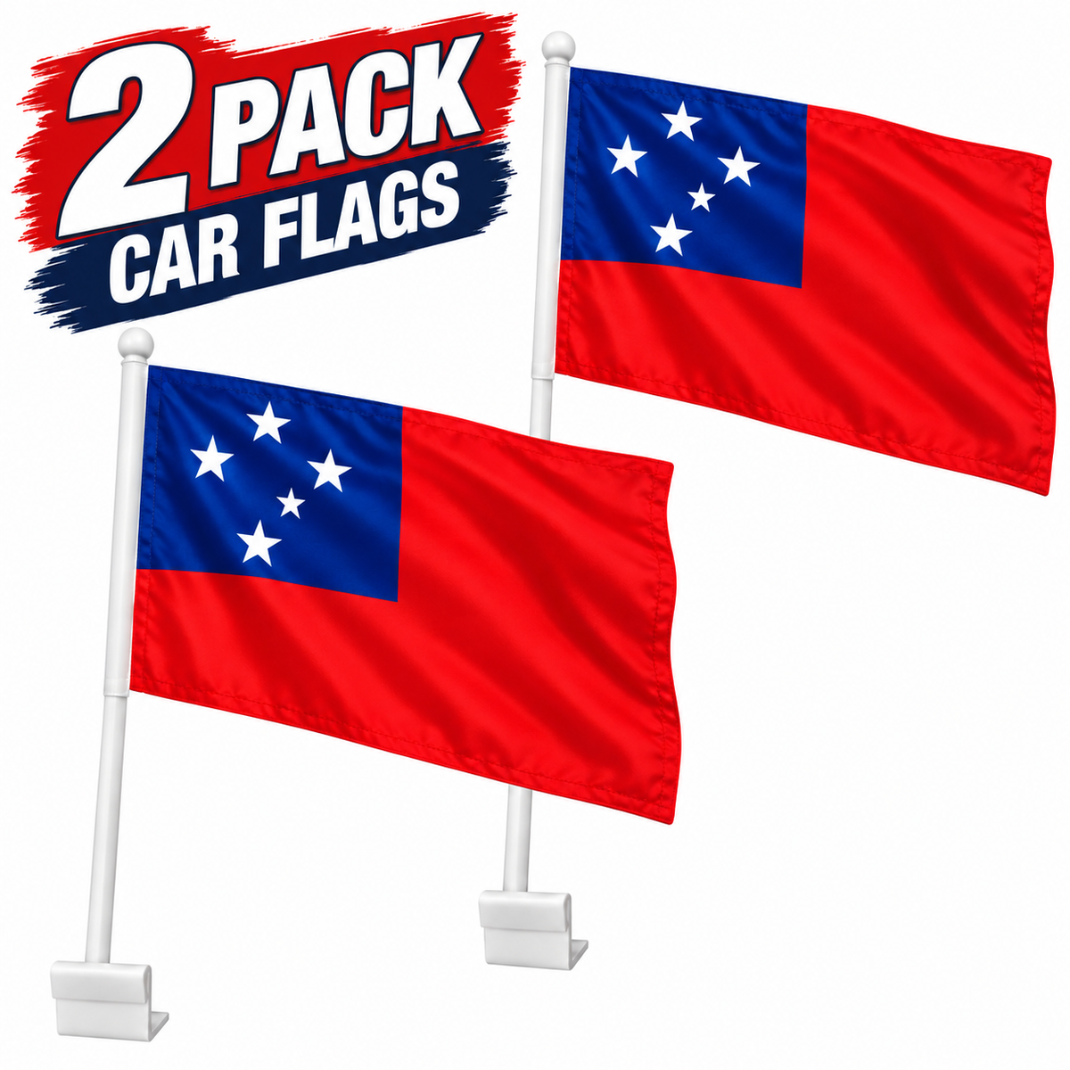 2 x Samoa National Car Flag Toa Samoa RLWC Polyester Flag 30cm x 45cm with Pole!