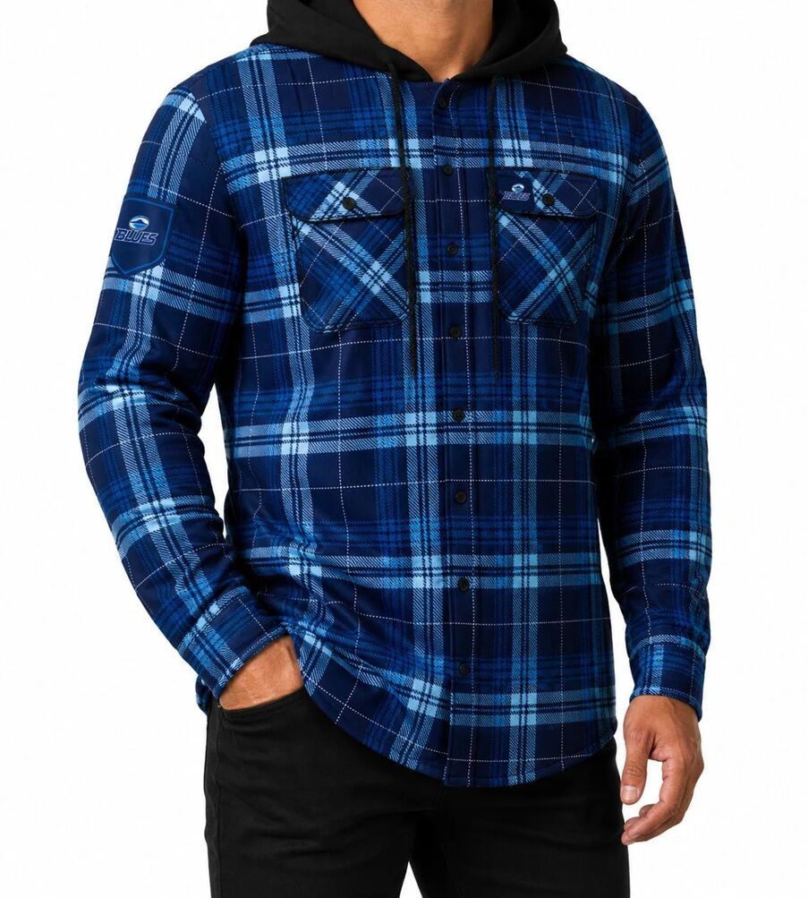 Auckland Blues Super Rugby Hooded Flannel Shirt Sizes S-7XL!