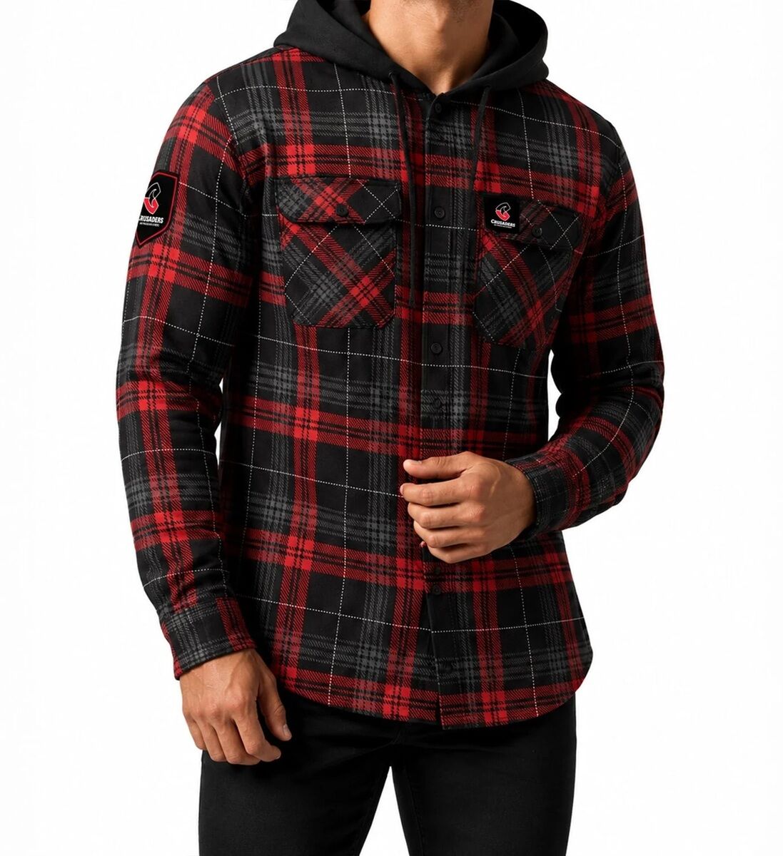 Canterbury Crusaders Super Rugby Hooded Flannel Shirt Sizes S-7XL!