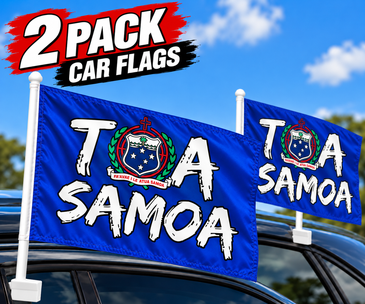 2 x Samoa National Car Flag Crest Toa Samoa RLWC Polyester Flag 30cm x 45cm with Pole!