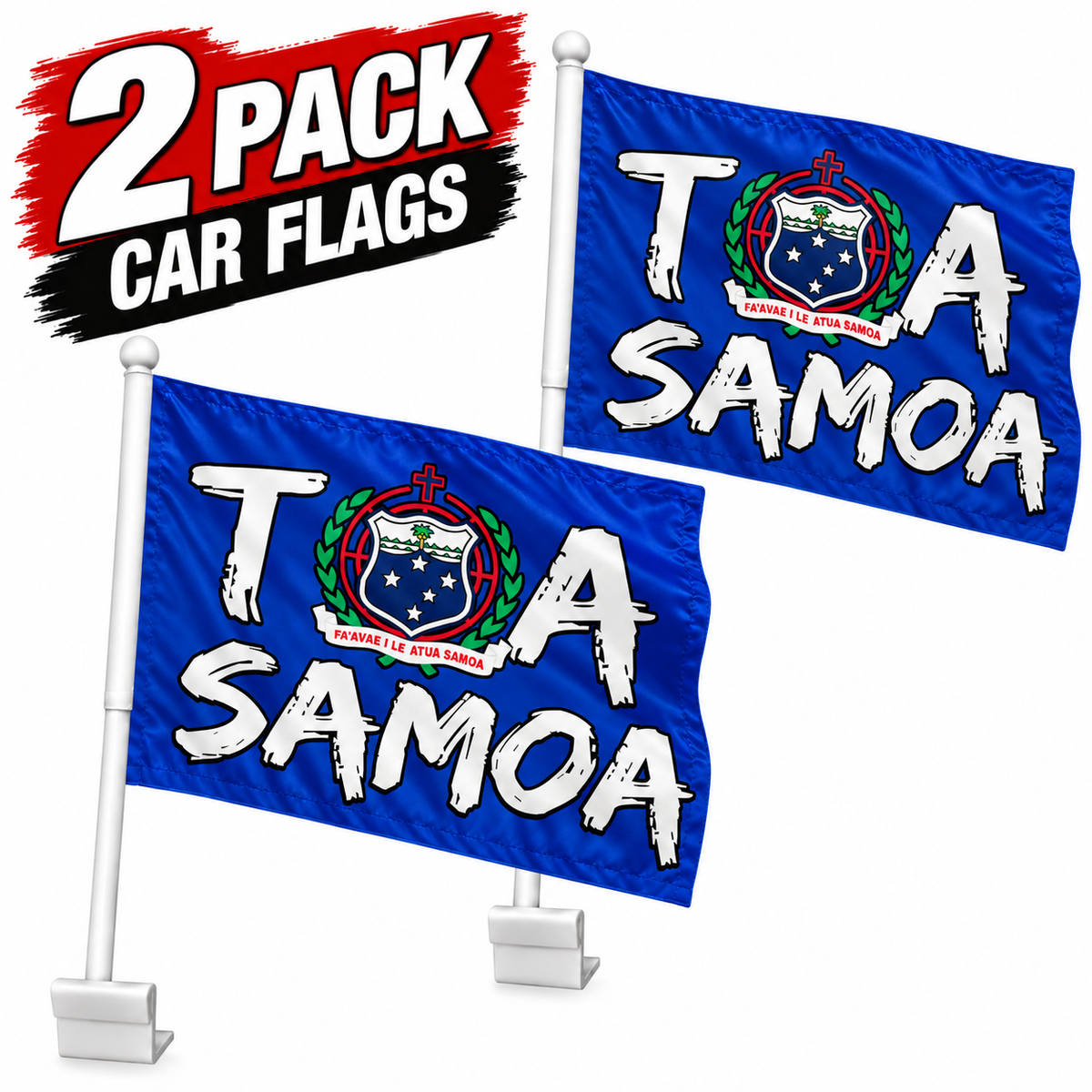 2 x Samoa National Car Flag Crest Toa Samoa RLWC Polyester Flag 30cm x 45cm with Pole!
