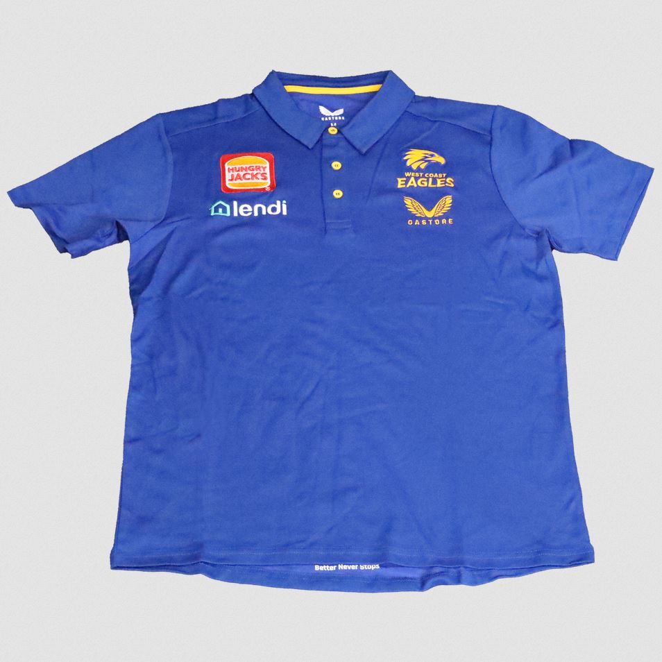 West Coast Eagles AFL Castore Media Polo Royal Size S-5XL! T2