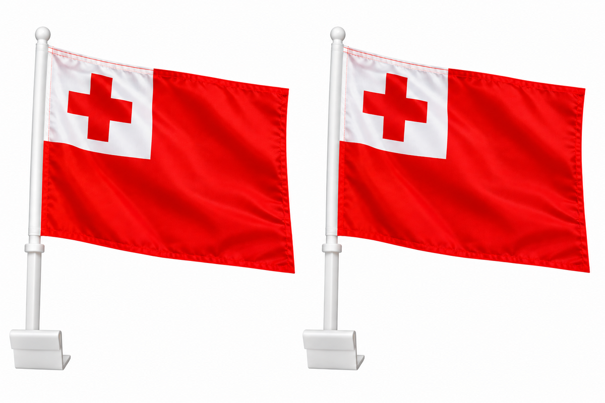 2 x Tonga National Car Flag Mate Ma'a Flag 30cm x 45cm with Pole!