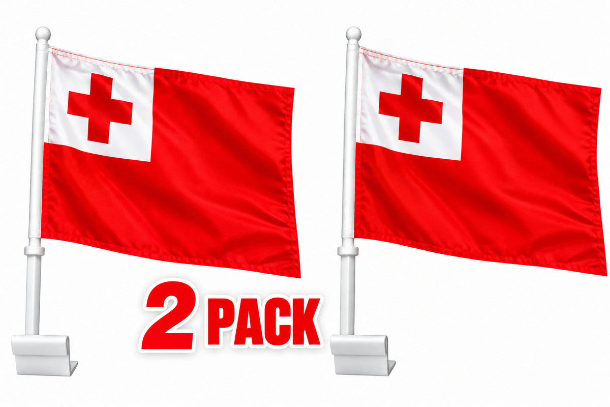 2 x Tonga National Car Flag Mate Ma'a Flag 30cm x 45cm with Pole!
