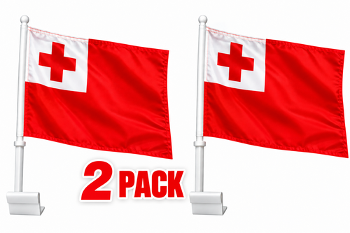 2 x Tonga National Car Flag Mate Ma'a Flag 30cm x 45cm with Pole!