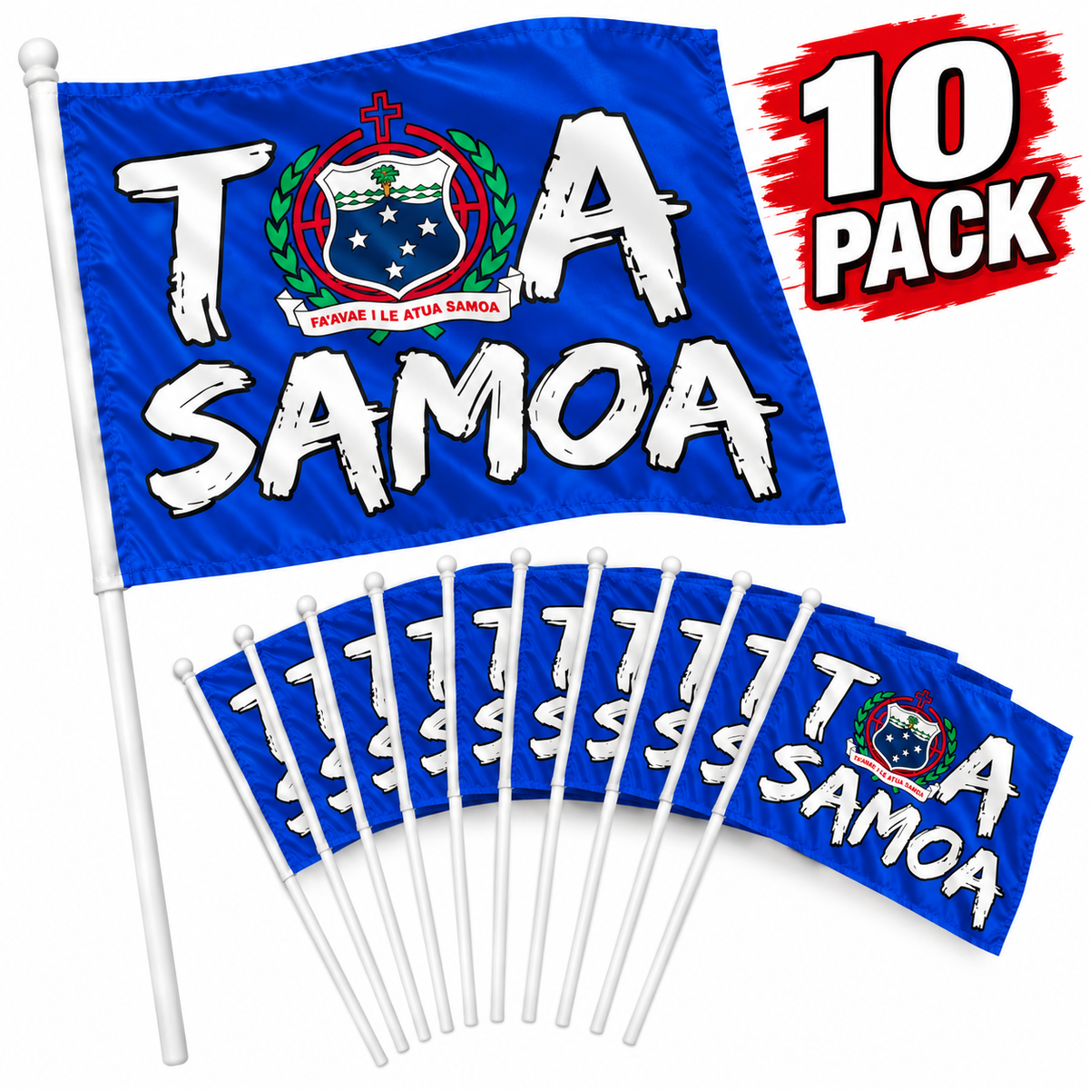 Samoa National Flag Toa Samoa Crest Hand Waver Flag 30cm x 20cm 10pk!